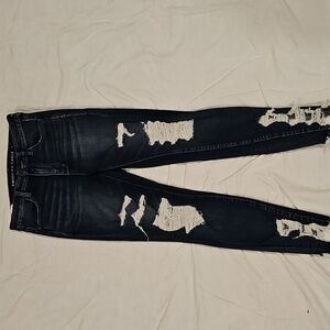 American Eagle Outfitters Women's Dark Blue Distressed Skinny Jeans